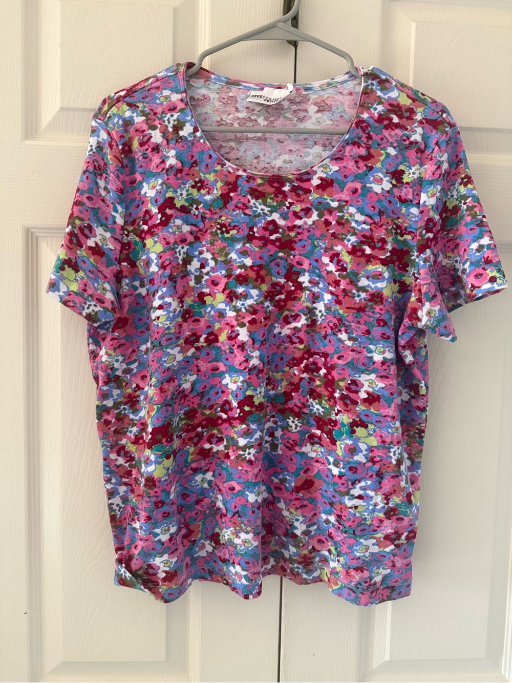Rebecca Malone Short Sleeve Floral Scoop Neck Top - Pink Multi